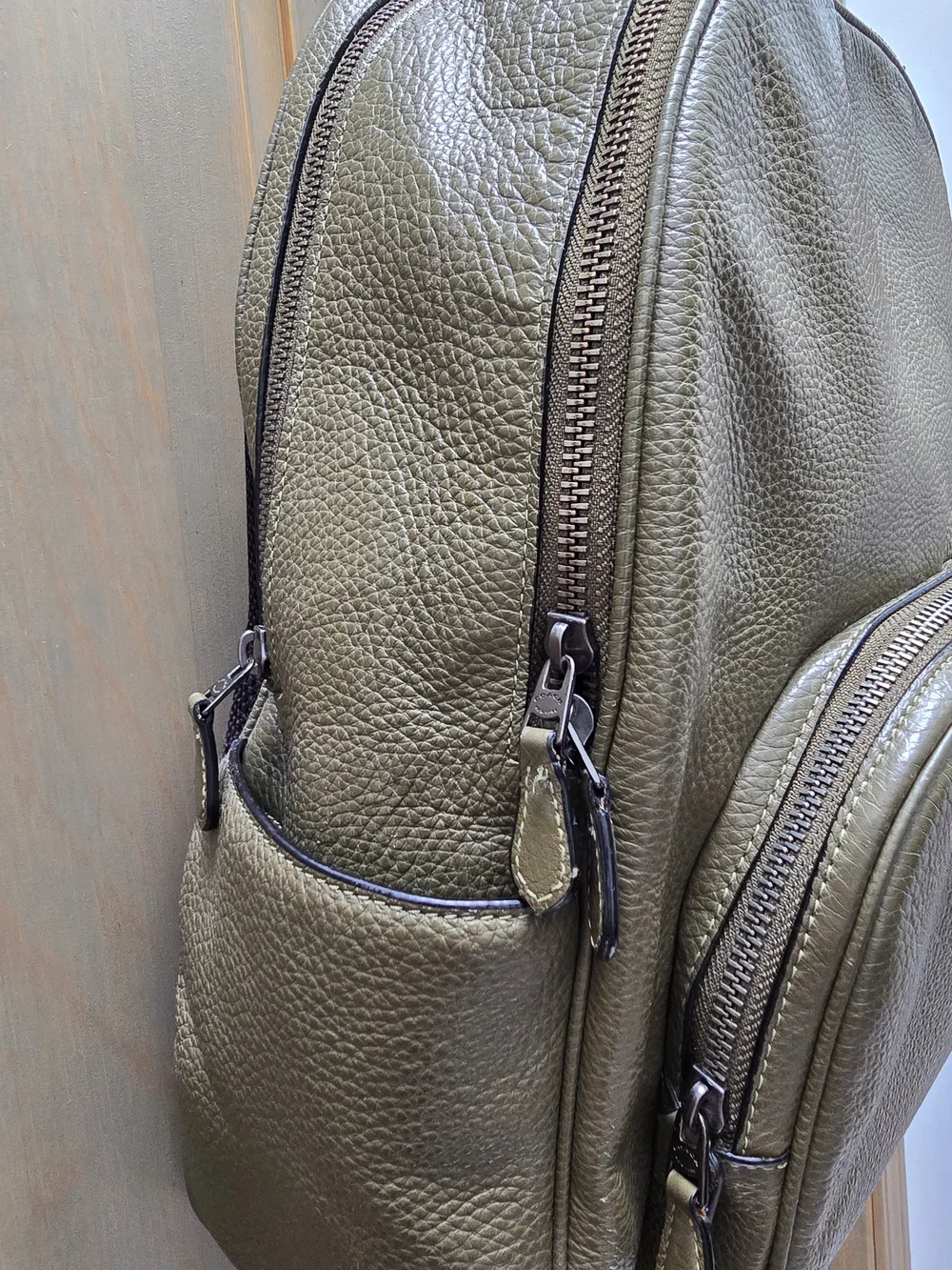 Coach Pebbled Leather Backpack in Olive Green